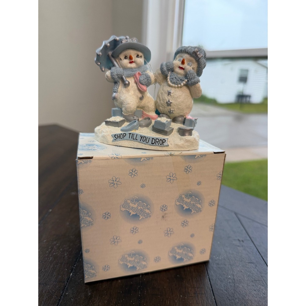 Snow Buddies Shop Till You Drop Figurine Snowman Christmas Decor Blue - Picture 4 of 5